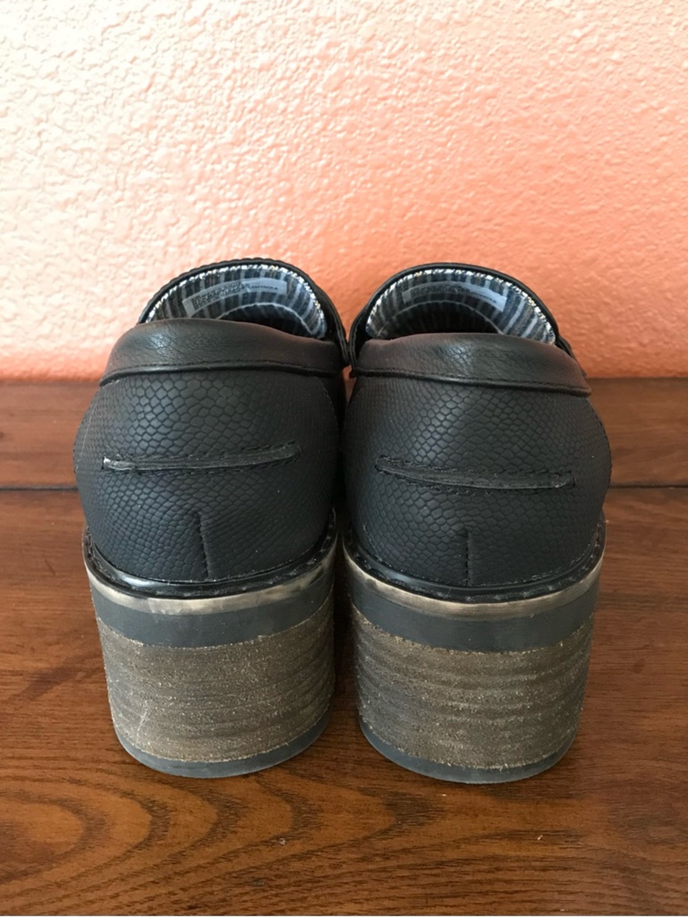 Lane Bryant Women’s 9W Black Lug-Sole Chunky Penny Strap Loafers Shoes in EUC - Picture 7 of 15